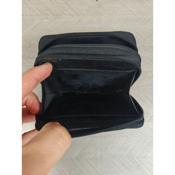 Vintage Buxton Black Leather Accordeon Card Wallet Zipper Closure & ID Window - Picture 4 of 9